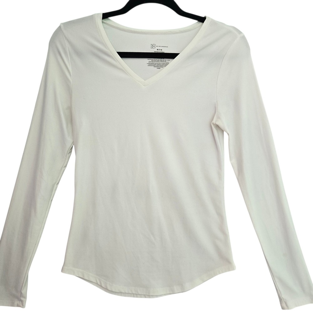 No Boundaries Womens Arctic White V-Neck Long Sleeve Top Layering Size M 7-9